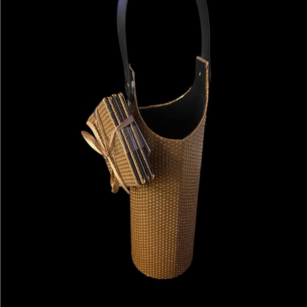 Stylish goldish  bling Woven Wine Tote with 4 matching coasters